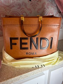 Fendi Roma Large Brown Leather Sunshine Tote Bag + Logo Strap