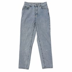 Shein Womens XS Mom Jeans Light Wash Distressed Denim High Waisted 5 Pocket