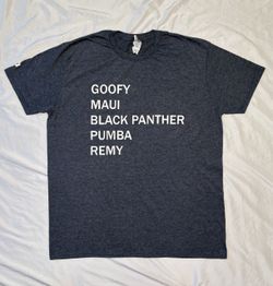 Disney Parks Character Names T-Shirt XL Goofy Maui Black Panther Pumba Remy Gray