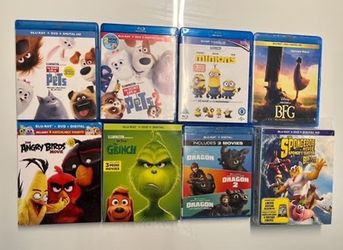 10 BluRays: Grinch, Life of Pets, How to Train You Dragon, Sponge Bob, Minions, Angry Birds and BFG