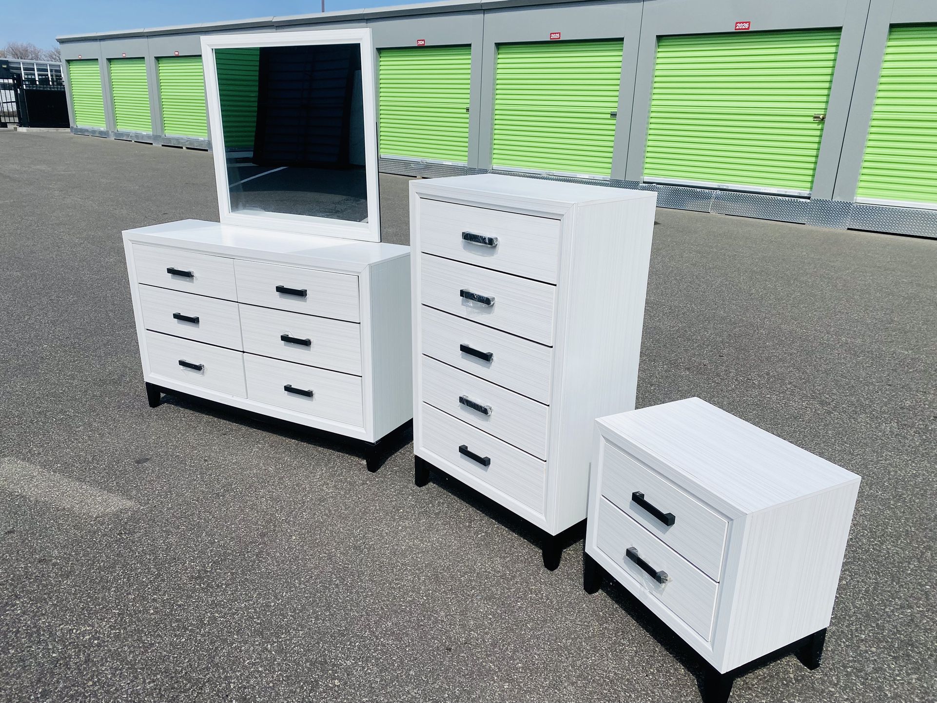 FREE DELIVERY AND INSTALLATION - 4-Pieces Bedroom Set (Dresser Mirror Chest  and Nightstand)