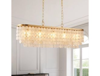 5 Light Capiz Shell Chandelier Rectangular Coastal Chandeliers for Dining Room