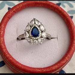 Solid Sterling Silver 925 Sapphire Ring Size 9 #wedding 