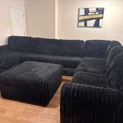 Black Jumbo Corduroy Sectional 