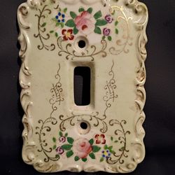 Vintage Porcelain Switch Plate, Hand-Painted Betson Ceramic Switch Cover, Shabby Chic Floral, Cottage Style, Ornate Victorian, Roses