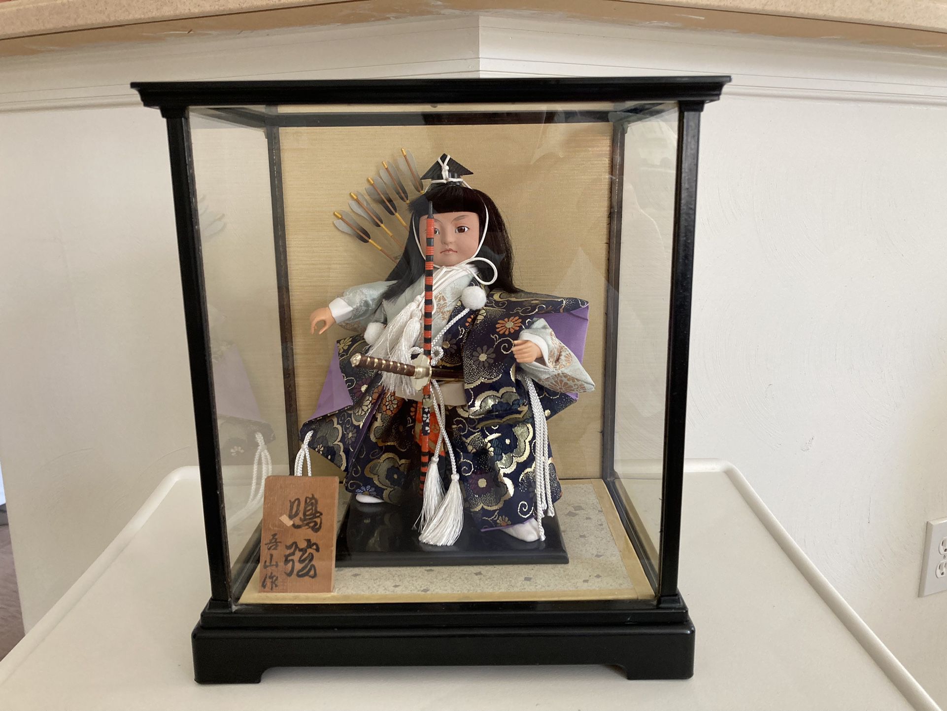 Vintage Japanese Warrior Doll In Glass Doll Case