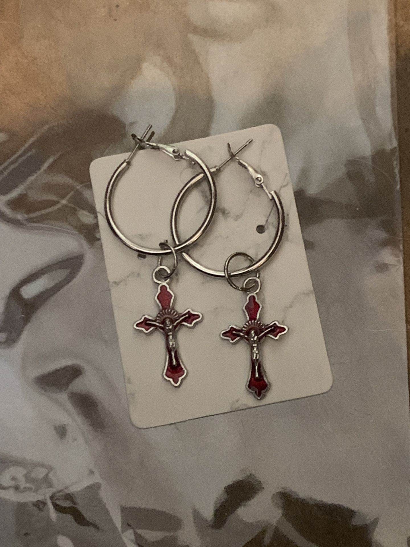 Red Cross Hoop Earrings