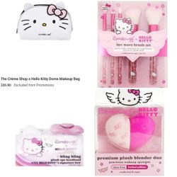 New Creme X Hello Kitty Make Up Bag Pouch Blending Duo Make Up Brushes Spa Headband Cosa De Mujer Maquillaje Nuevo