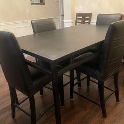 Black High Dinning Room Table With 4 High Chairs