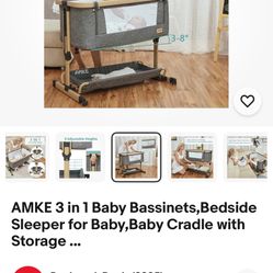 AMKE 3 in 1 Baby Bassinets,Bedside Sleeper for Baby,Baby Cradle with Storage 