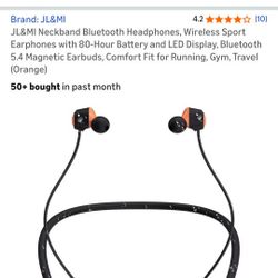 JL&MI Neckband Bluetooth Headphones, Wireless Sport Earphones with 80-Hour Battery and LED Display, Bluetooth 5.4 Magnetic Earbuds, Comfort Fit for Ru