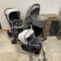 Nuna Mixx Stroller With Car Seat And Bassinet With Stand White Canopy