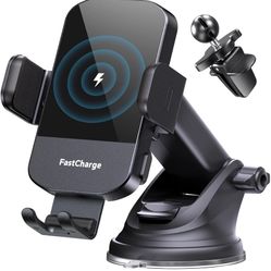 Brand New CHGeek Wireless Car Charger, 15W Fast Charging Auto Clamping Car Charger Phone Mount Phone Holder fit for iPhone 16 15 14 13 12 Pro Max 11 X