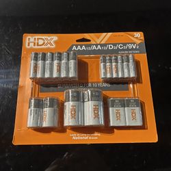 HDX Alkaline Batteries Multipack (AAA 12ct, AA 12ct, D 2ct, C 2ct, 9V 2ct) - Brand New