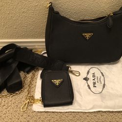 Prada Re-Edition 2005 leather bag black gold Purse Shoulder 