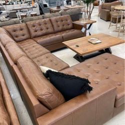 By Ashley Furniture Brown Italian Leather U Shape Large Sectional Couch👉 Living Room Set 🌟 In Stock ✅ Financing Available 👍 Fastest Delivery 🚚 