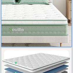 Novilla Full Mattress, 10 Inch Hybrid Mattress in a Box, High Resilience Foam with Pocket Springs for a Peaceful Sleep, Pillow Top Full Size Mattresse