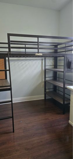 Great Condition! Kids Twin Loft Bed with Desk & Bookcase (Colefax Avenue Dark Gray)