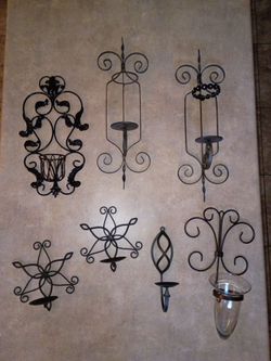 Wrought iron wall hanging candle holders