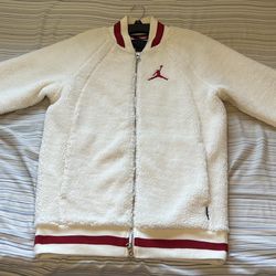 Air Jordan Fur Jacket Size Small Cream/Red