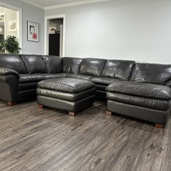 Top Grain Leather U Shape Sectional + Ottoman (Delivery Available!)
