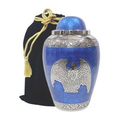 New Angel Wings Brass Cremation Urn – Blue (Adult Size)