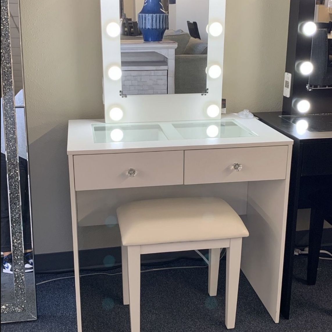 White Vanity W/ Stool