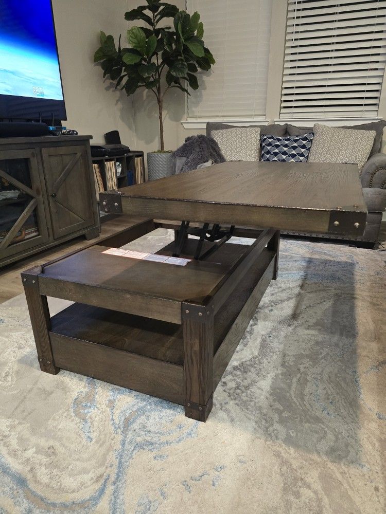 Solid Wood Lift Top Coffee Cocktail Table with 2 Drawers