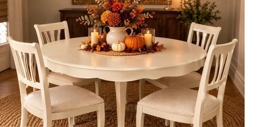 Rare sought-after, Drexel dining room, set table and four chairs, gorgeous