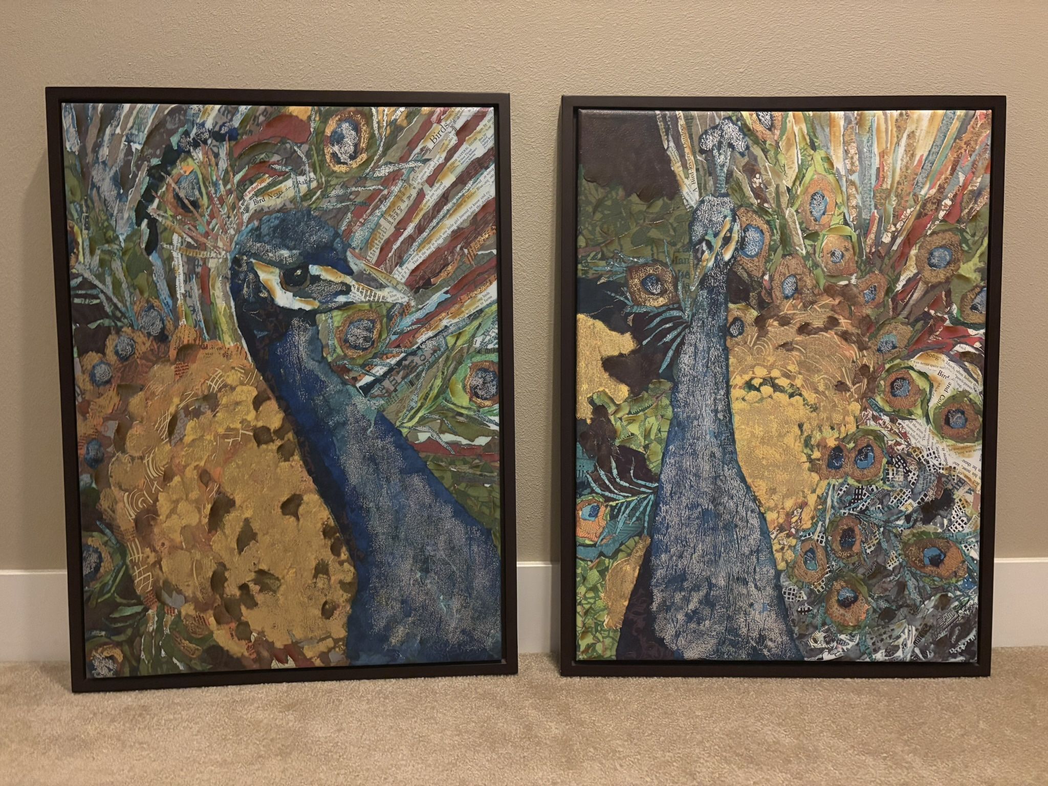 Peacock Bird Wall Art. Set of 2