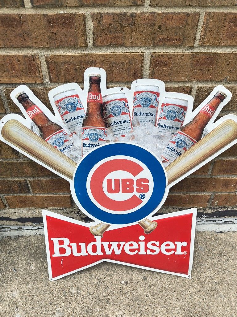 Vintage 1991 Chicago Cubs Budweiser Metal Sign