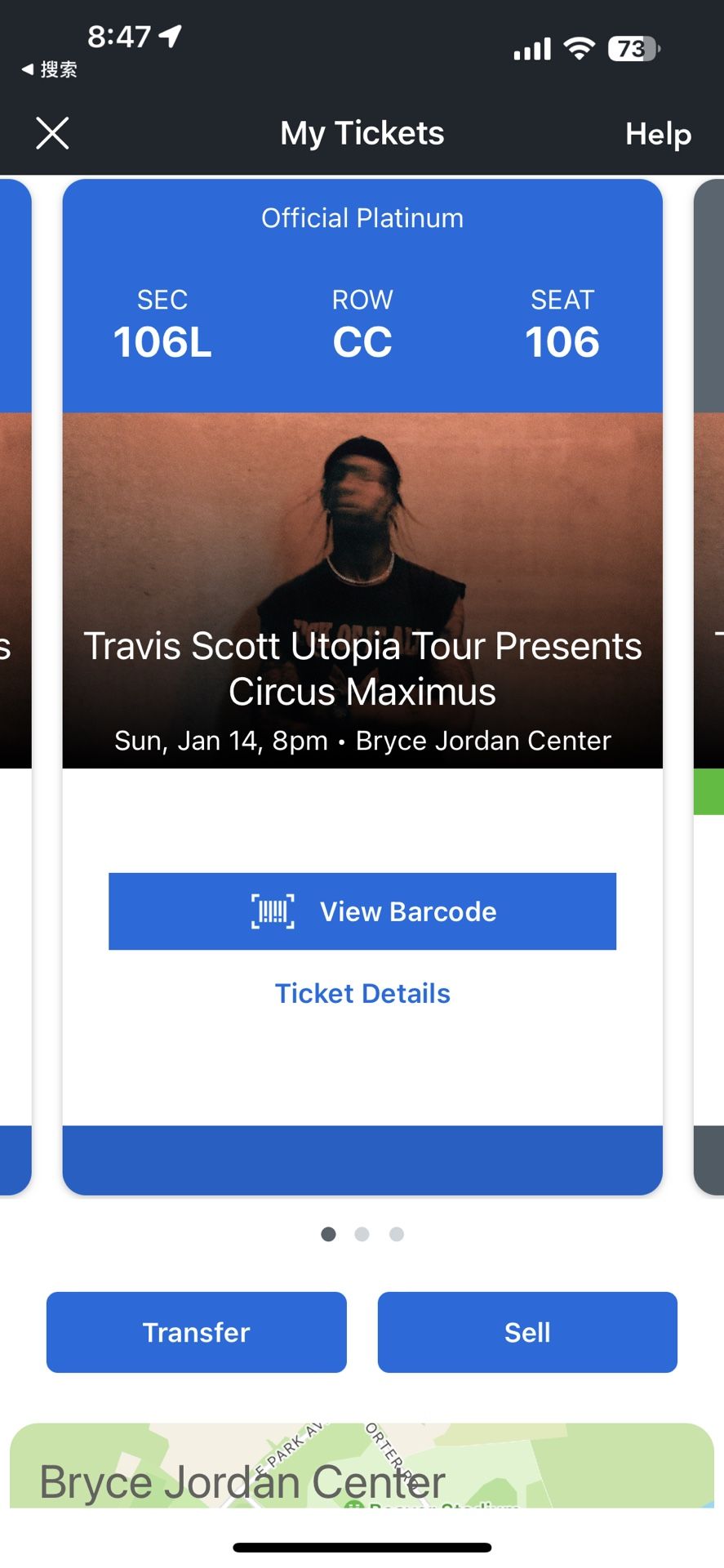 State, College, Travis Scott, First Row Ticket X2