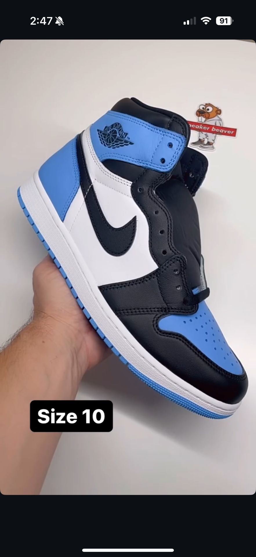 Jordan 1 Retro UNC Toe Size 10