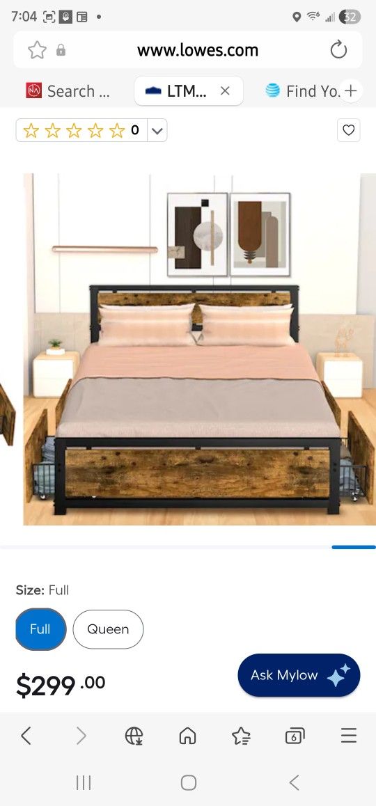 LTMATE Full Black Wood Metal Bed Frame Storage with Headboard