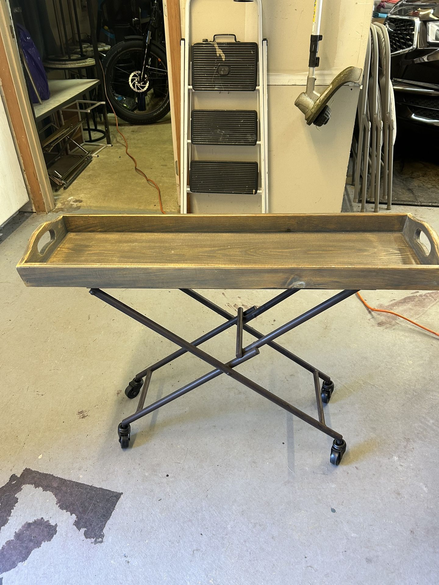 Folding Wood Rolling Tray Table - Like New