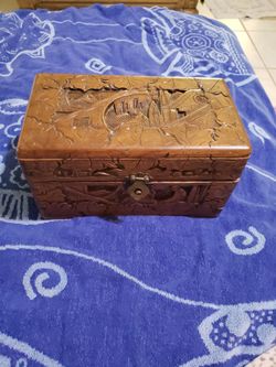 ANTIQUE WWII Era Chinese Camphor HAND CARVED Wood Box