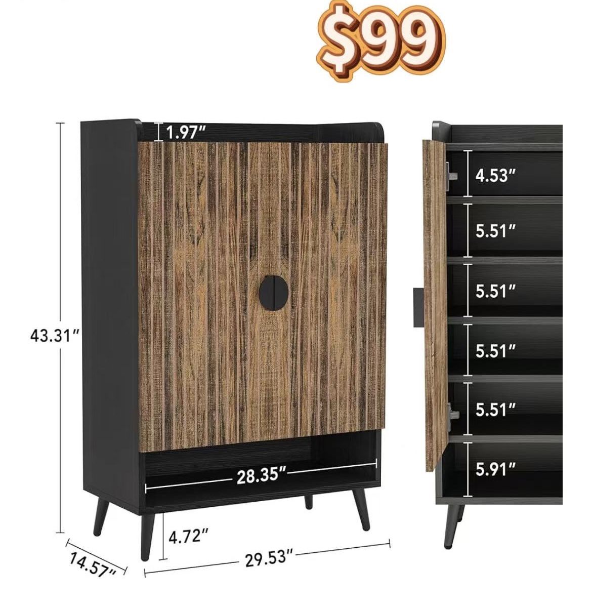 ✌️ Shoe Cabinet with Doors, 7-Tier Shoe Storage Cabinet with Adjustable Shelves, Wooden Shoes Rack Shoe Storage Organizer for Entryway, Hallway, Close