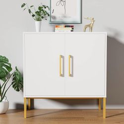 CARPETNAL Siedeboard Buffet Cabinet, White Side Storage Cabinet with Doors and Adjustable Shelves, 