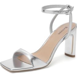 New Size 8 Reitoye Womens Heels Square Open Toe Chunky High Heels Strappy Ankle Strap Heeled Sandals for Women Dress Party Wedding

