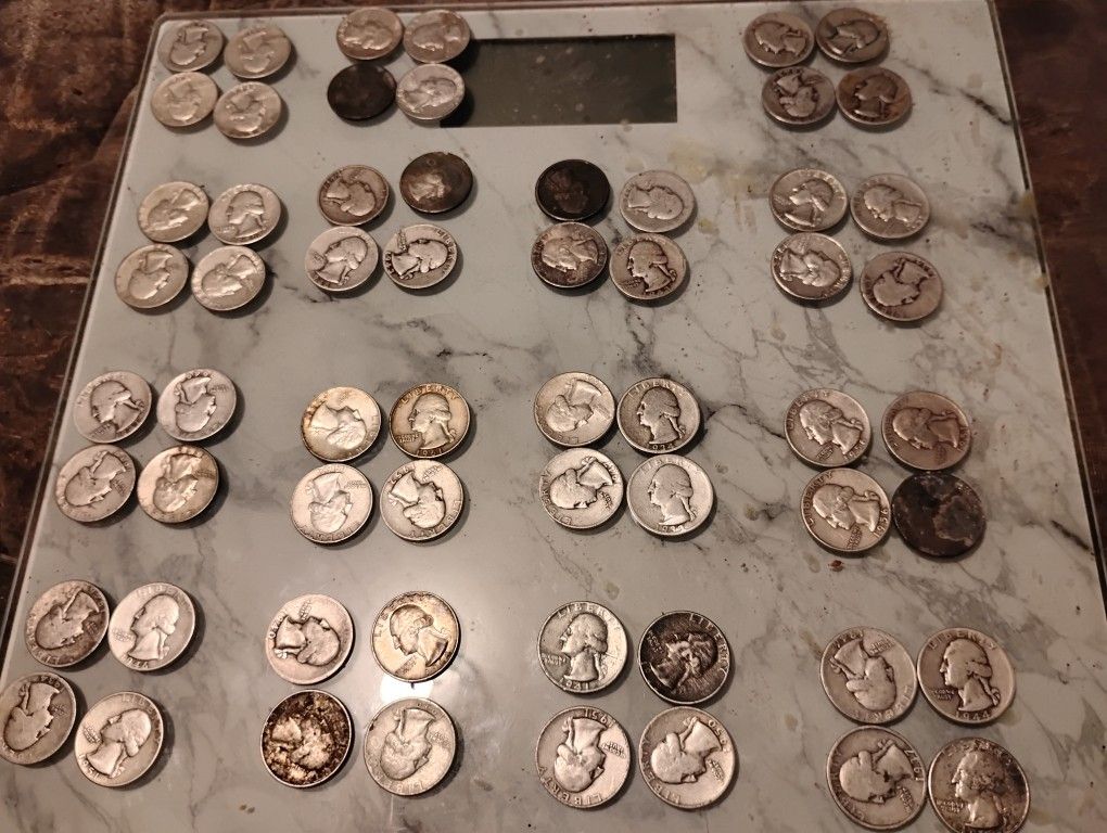 SILVER COINS  60 Silver Washington Quarters  And 57 Mercury Dimes and 18 Roosevelt Dimes $400  while $590 Is Roughly The Price Of The Silver Content