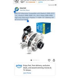 PHILTOP Alternator Compatible with Mazda 6 2009-2013 2.5L, Mazda 6 2006-2008 2.3L, MX-5 Miata 2006-2008 High Amp Alternators Replace 11168N 12V 100Amp