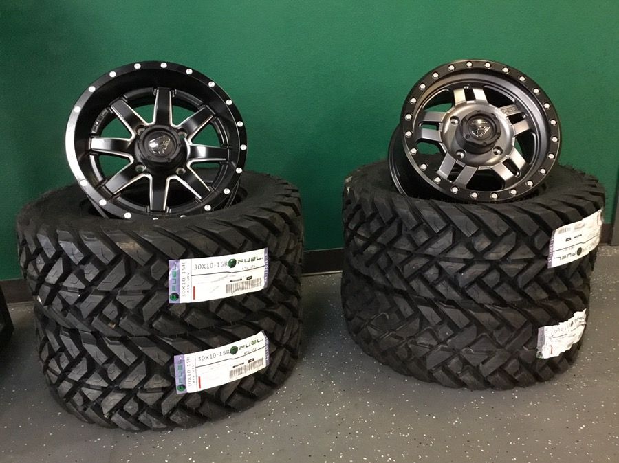 New fuel wheels 15x7 & 30x1015 DOT Tires install for CAN AM RZR Polaris Honda Kawasaki Yamaha