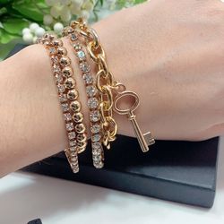 European Style Multilayer Pendant Crystal Chunky Chian Bracelet, Gold Color