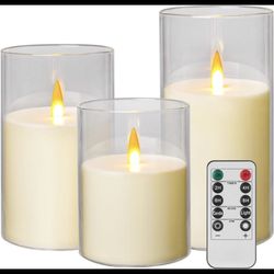 Flickering Flameless Candles,Led Candles W/Timer, Set of 3 Battery Operated