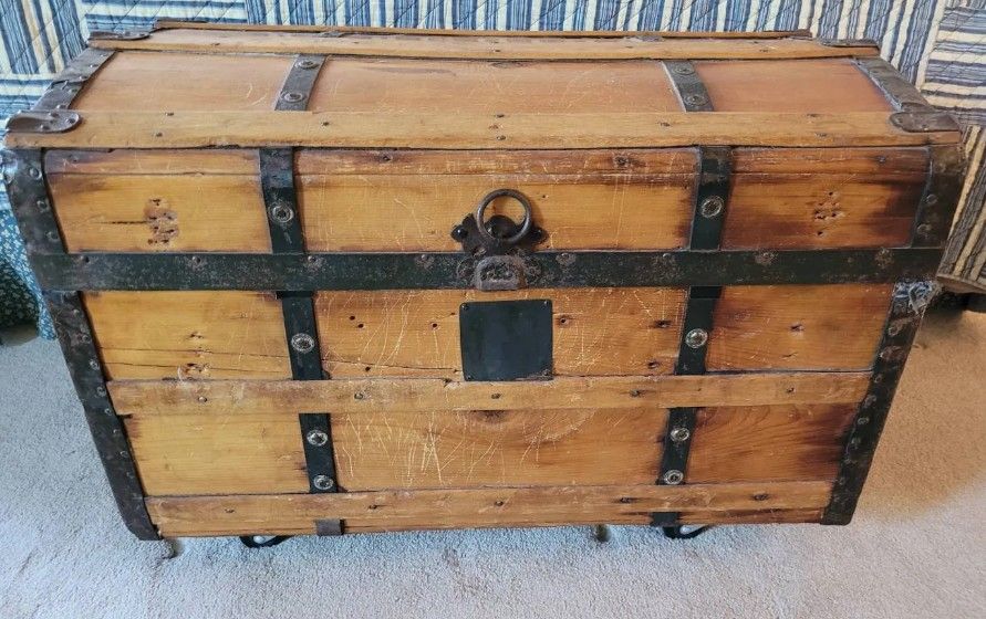 Antique Rolling Steamer Trunk