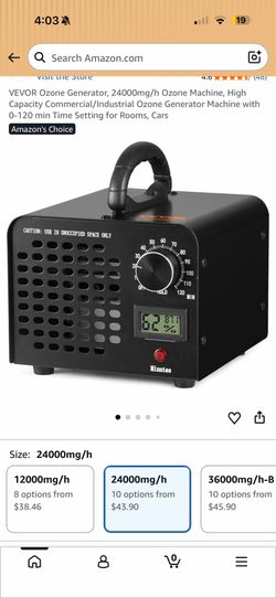 VEVOR Ozone Generator, 24000mg/h Ozone Machine, High Capacity Commercial/Industrial Ozone Generator Machine with 0-120 min Time Setting for Rooms, Car