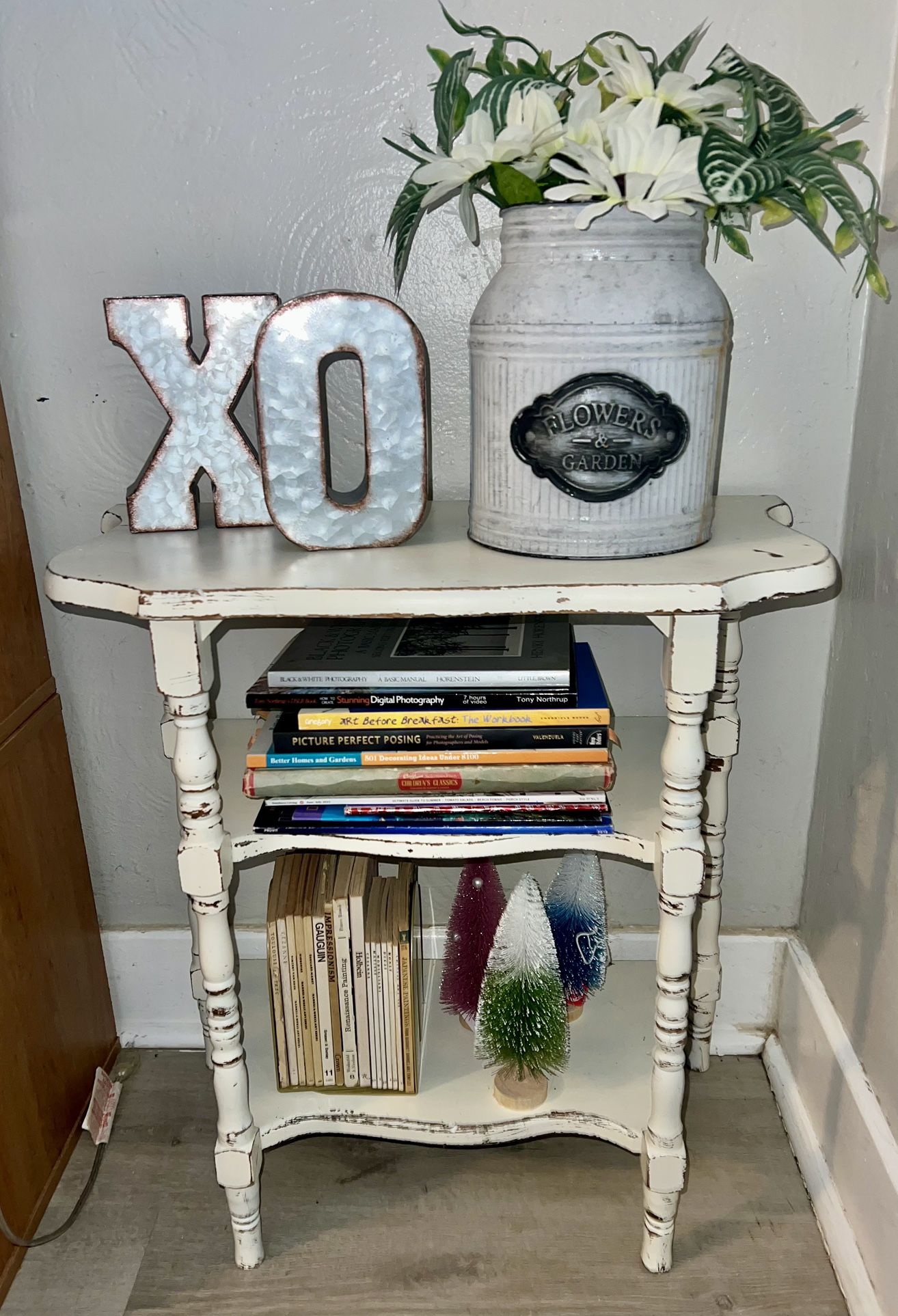 Vintage White Farmhouse Distressed Side Table
