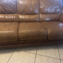 Brown Leather Sofa And Love Seat For Sale