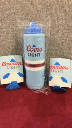 New Coors Light 32oz Water Bottle & 2 Soccer Can Koozies Beer Cooler Lot