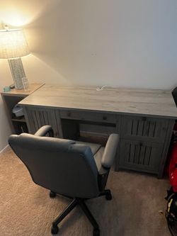 Gray work desk and chair